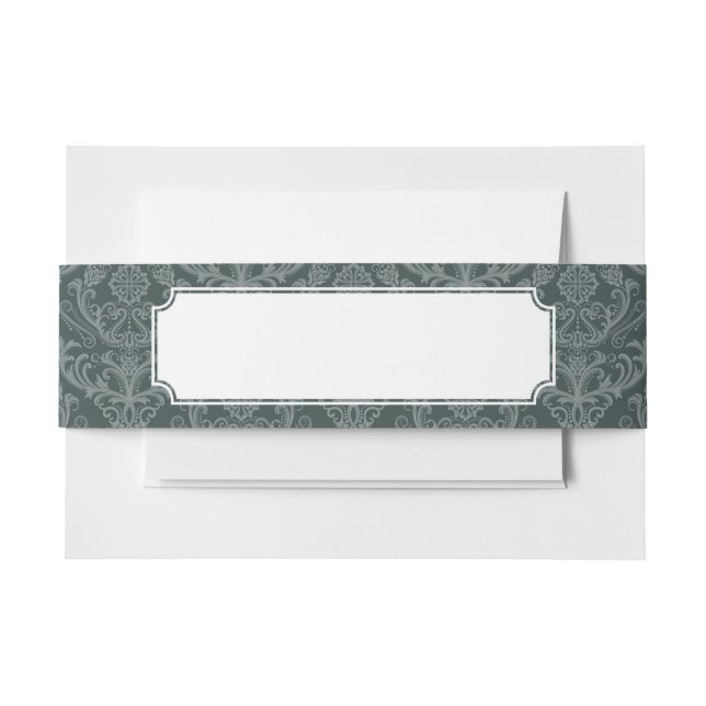 Luxury green floral damask wallpaper invitation belly band (Front Example)