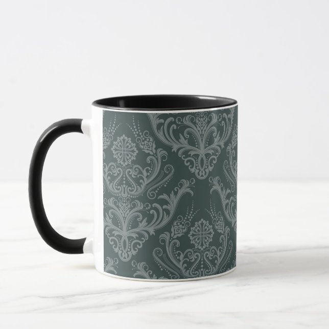 Luxury green floral damask wallpaper mug (Left)
