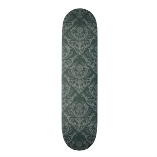 Luxury green floral damask wallpaper skateboard