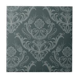 Luxury green floral damask wallpaper tile