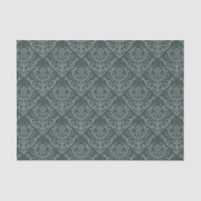 Luxury green floral damask wallpaper tissue paper (Front)