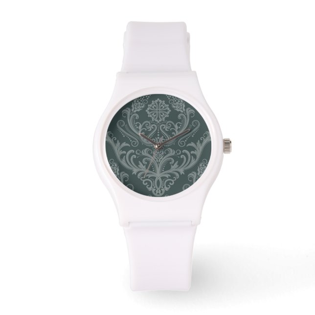 Luxury green floral damask wallpaper watch (Front)