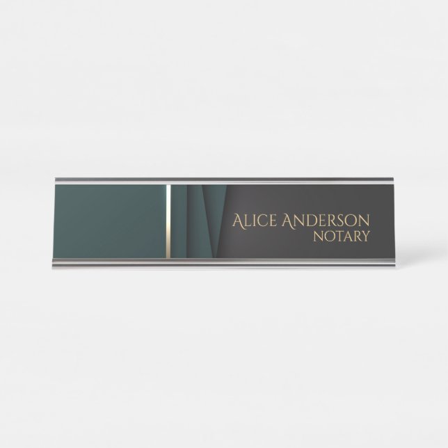 Luxury green gold elegant notary office  desk name plate (Front)