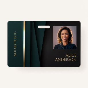 Luxury green gold elegant notary public ID badge