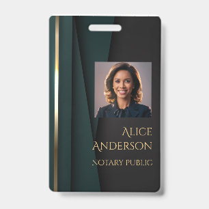 Luxury green gold elegant notary public ID badge