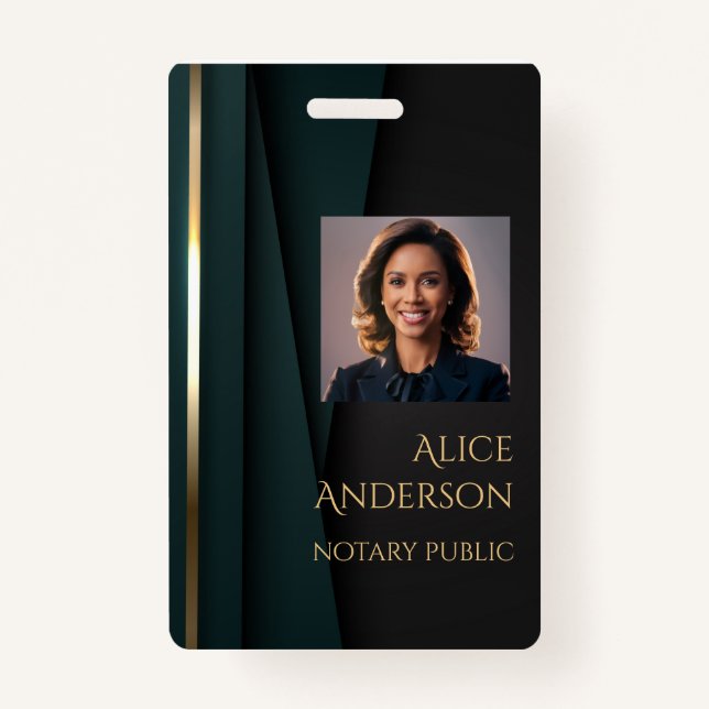Luxury green gold elegant notary public ID badge (Front)