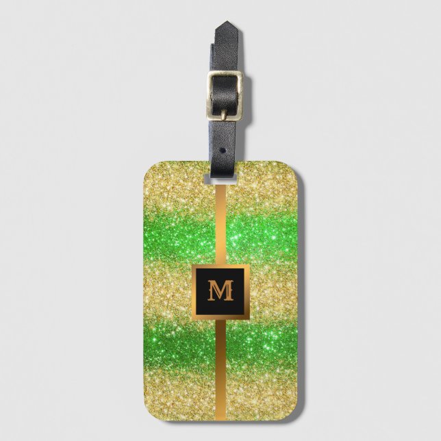Luxury Green Gold Glitter Luggage Tag (Front Vertical)