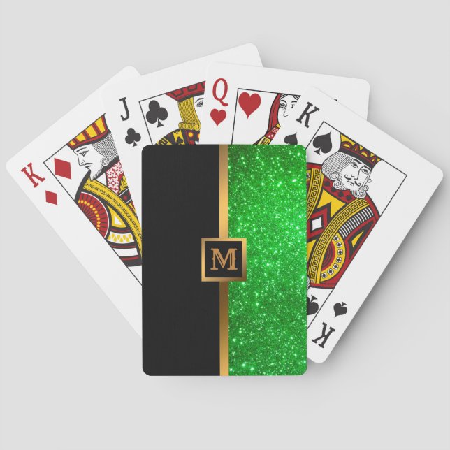 Luxury Green Gold Glitter Playing Cards (Back)