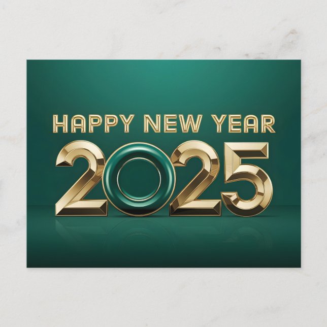 Luxury Green Gold Happy New Year 2025 Holiday Postcard (Front)