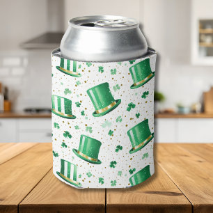 Luxury Green Gold Hats and Shamrocks White Can Cooler