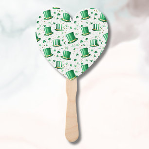 Luxury Green Gold Hats and Shamrocks White Hand Fan