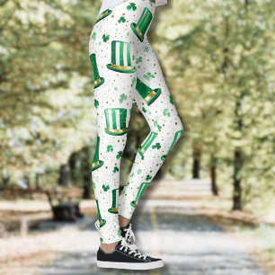 Luxury Green Gold Hats and Shamrocks White Leggings