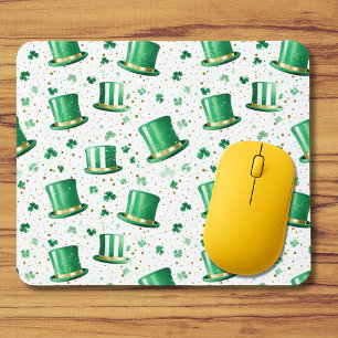 Luxury Green Gold Hats and Shamrocks White Mouse Mat