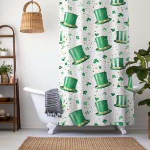 Luxury Green Gold Hats and Shamrocks White Shower Curtain