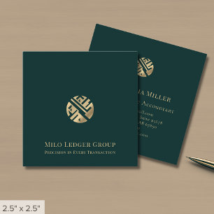 Luxury Green Gold Logo Square Business Card
