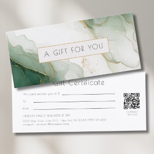 Luxury Green Gold Marble QR Code Gift Certificate
