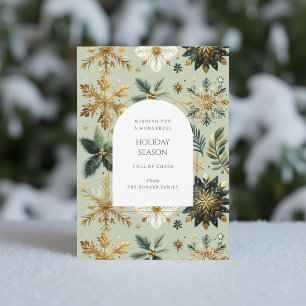 Luxury Green Gold Snowflake Elegant Holiday Card