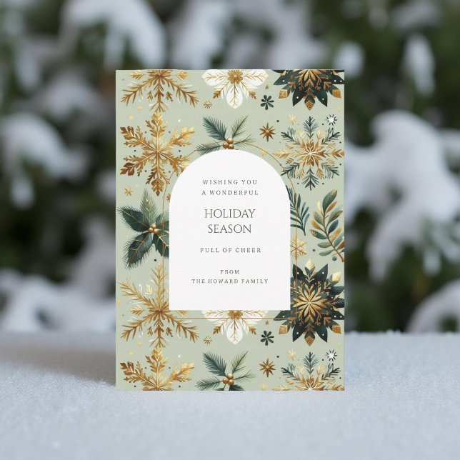 Luxury Green Gold Snowflake Elegant Holiday Card (Creator Uploaded)