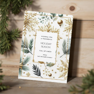 Luxury Green Gold Snowflake Elegant Holiday Card