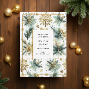 Luxury Green Gold Snowflake Elegant Holiday Card
