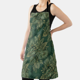 Luxury Green Gold Tropical Leaves Pattern Apron