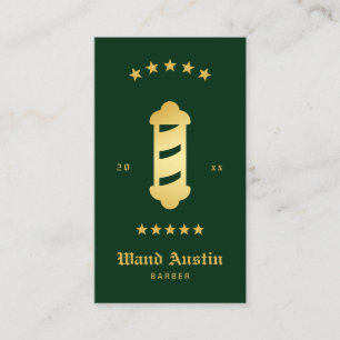 Luxury Green Gold Vintage Barber Pole Business Card