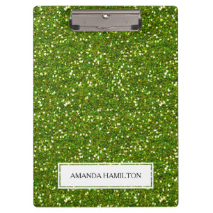 Luxury Green Greenery Glitter add your name Clipboard