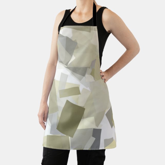 Luxury Green Grey White Watercolor Abstract Art  Apron (Insitu)