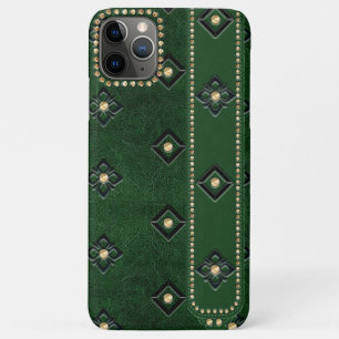 Luxury Green Leather Embedded Floral & Studs iPhone 11 Pro Max Case