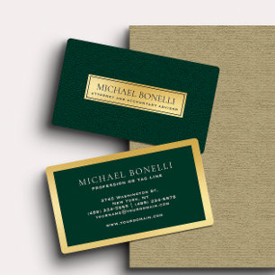 Luxury Green Leather Gold Label Professional Business Card