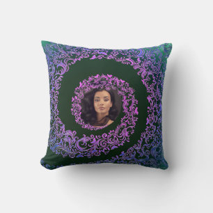 Luxury Green & Pink Damask Custom Photo Cushion