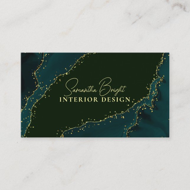Luxury Green Sparkly gold Business Card (Front)
