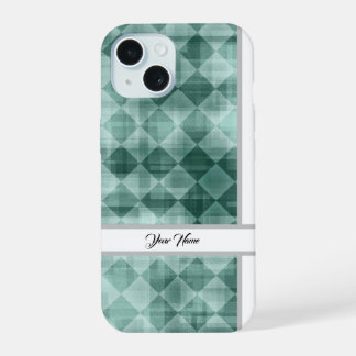 Luxury Green White Rhombus Your Name Abstract Art iPhone 15 Case
