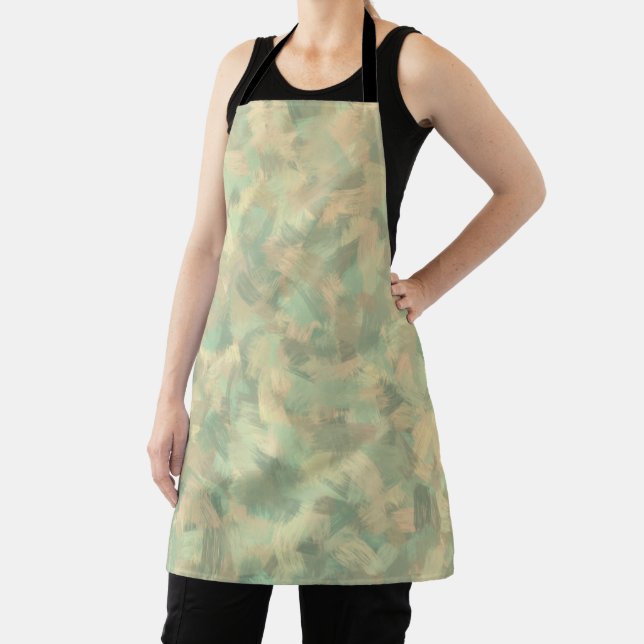 Luxury Green Yellow Grey Watercolor Abstract Art Apron (Insitu)