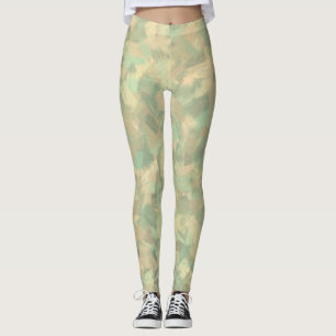 Luxury Green Yellow Grey Watercolor Abstract Art Leggings