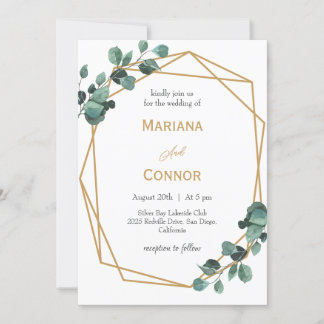 Luxury Greenery Gold Frame Wedding Invitation