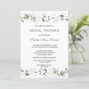 Luxury Greenery Gold Leaves Bridal Shower Invitation