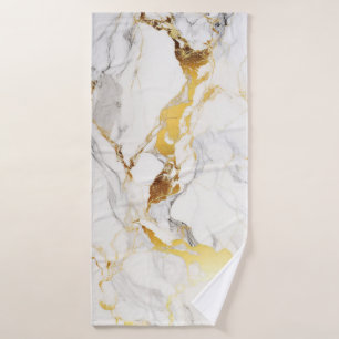 Luxury Grey and Gold Texture White Marble Bath Towel Set