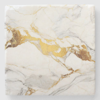 Luxury Grey and Gold Texture White Marble Stone Coaster