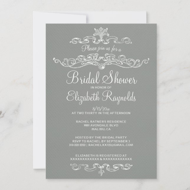 Luxury Grey Bridal Shower Invitations (Front)