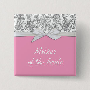 Luxury Grey Floral Damask Pink Button