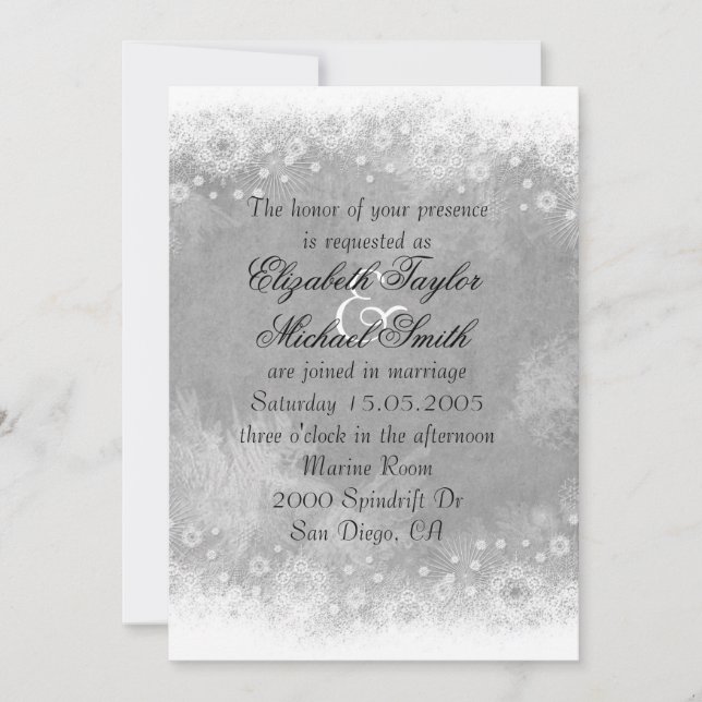 Luxury Grey Frosty Snowflake Winter Wedding Invite (Front)