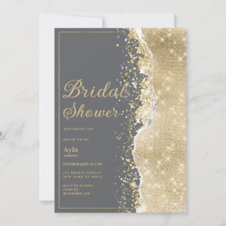 Luxury grey gold glitter classy Bridal Shower Invitation