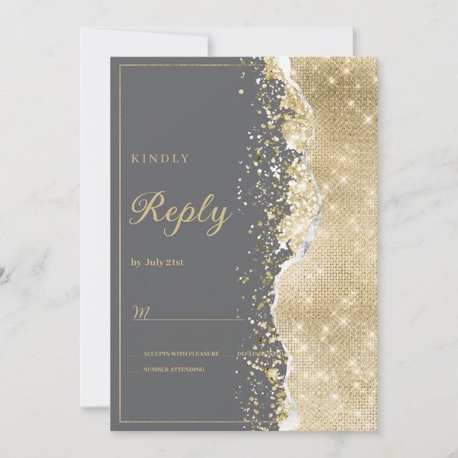 Luxury grey gold glitter classy RSVP  Invitation (Front)