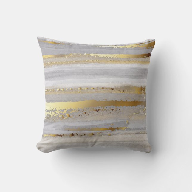 Luxury Grey Gold Watercolor Texture Cushion (Front)