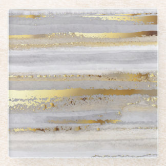 Luxury Grey Gold Watercolor Texture Glass Coaster