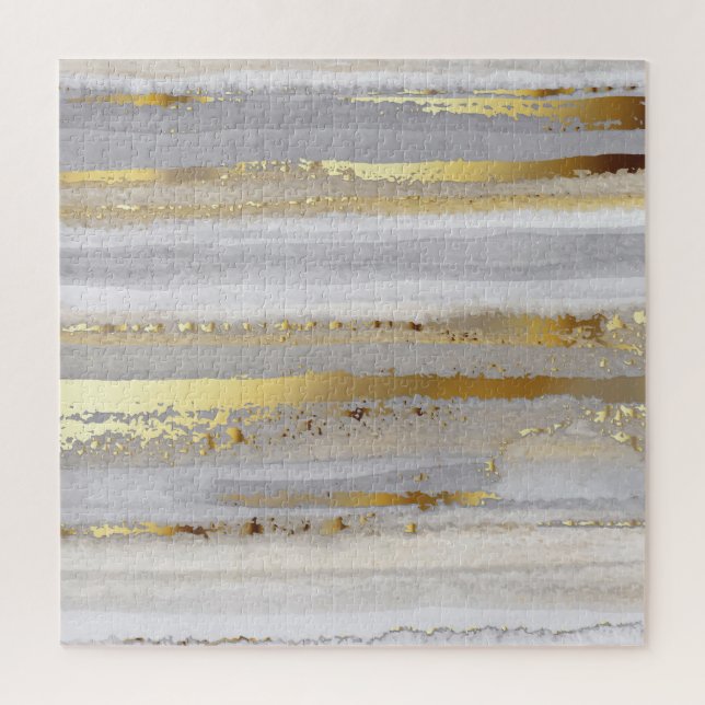 Luxury Grey Gold Watercolor Texture Jigsaw Puzzle (Vertical)