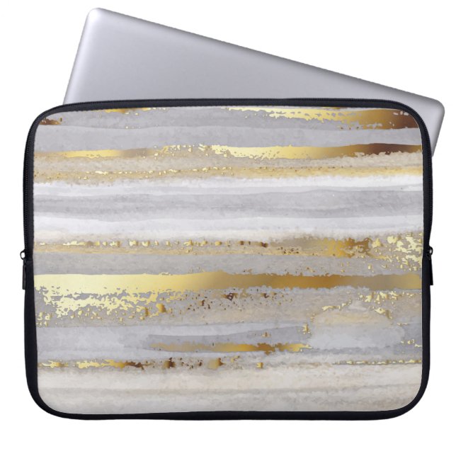 Luxury grey watercolor and gold texture laptop sleeve (Front)