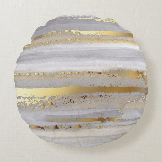 Luxury grey watercolor and gold texture round cushion (Front)