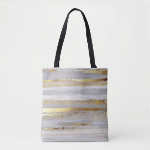 Luxury grey watercolor and gold texture tote bag